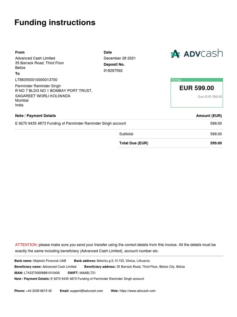 Funding Instructions From Date PDF