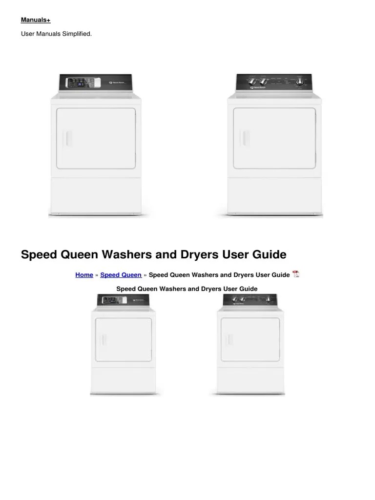 Speed Queen Washers and Dryers Manual PDF Washing Machine Clothes