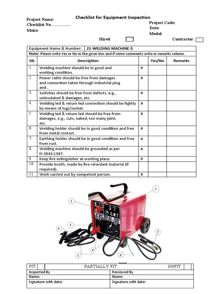 Checklist for Equipment Inspection Welding Machine PDF