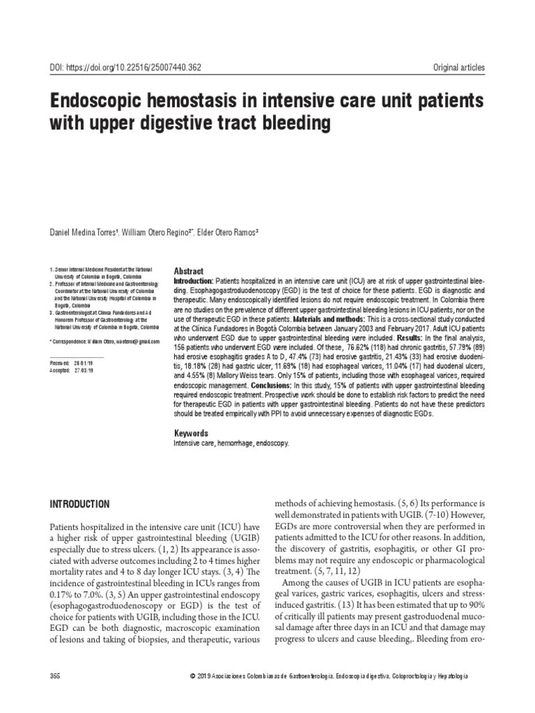 Endoscopic Hemostasis in Intensive Care Unit Patients With Upper