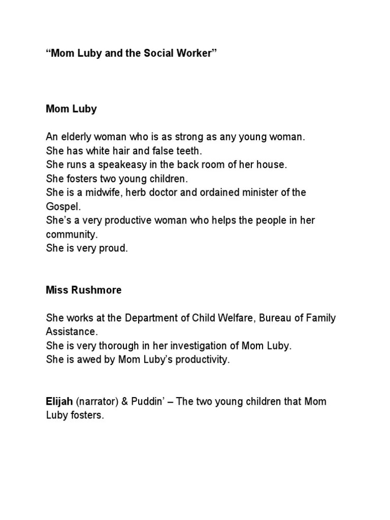 Mom Luby and The Social Worker PDF Irony Satire