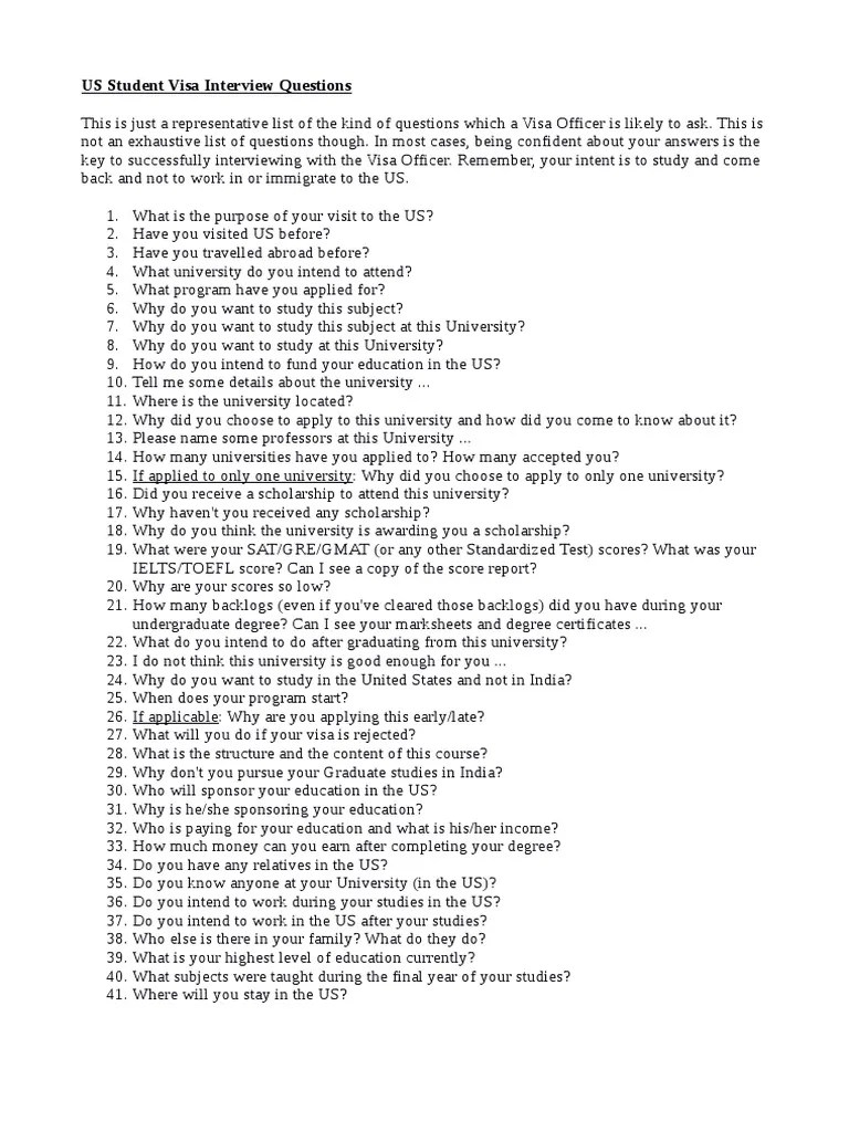 US Student Visa Interview Questions | PDF | International English