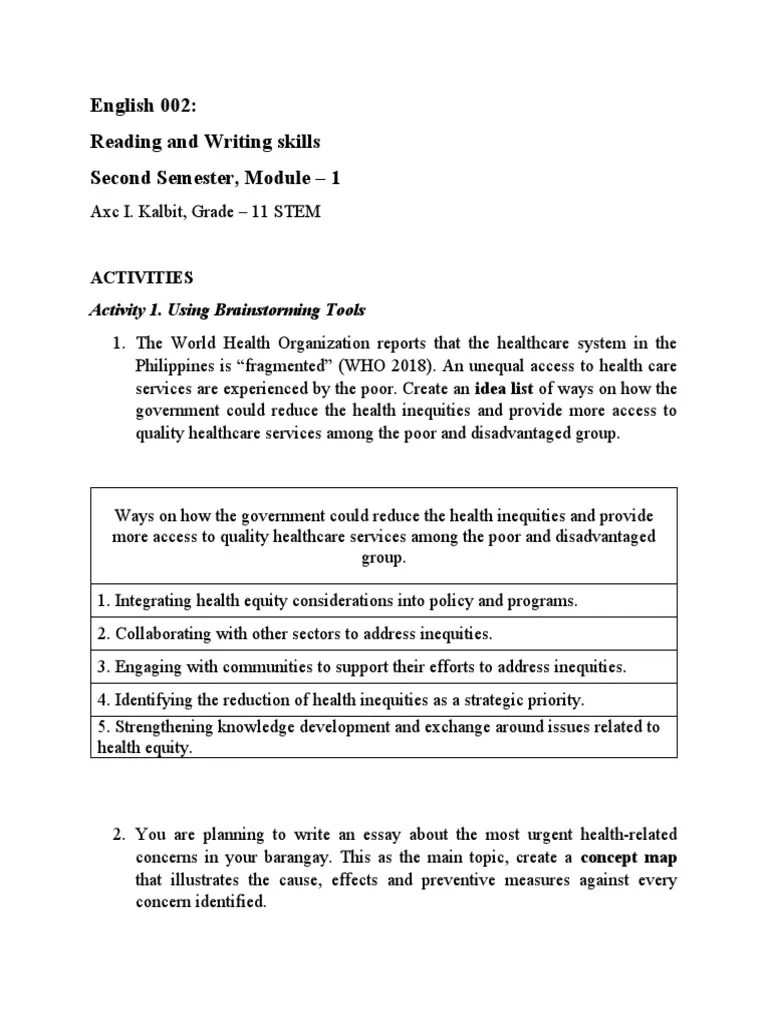 Reading and Writing Skills Module 1 PDF Mental Health Health Equity