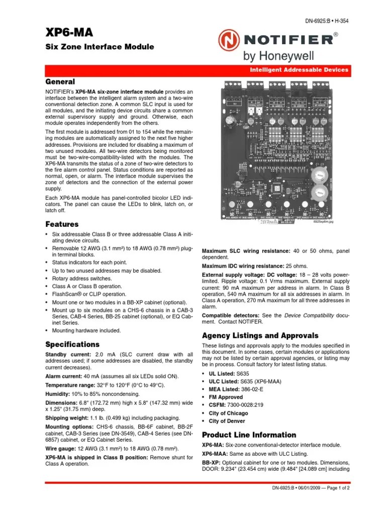 XP6MA 6Zone Interface Module DN 6925 PDF Electrical Engineering