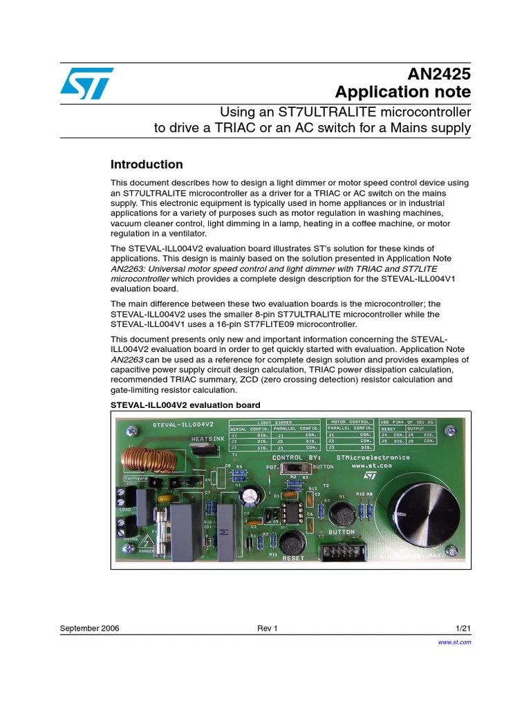 AN2425 Application Note Using An ST7ULTRALITE Microcontroller To Drive