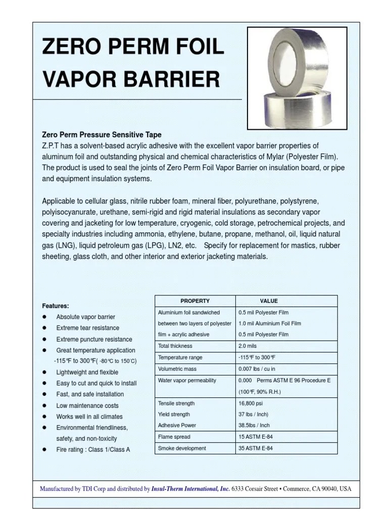 Zero Perm Pressure Sensitive Tape A HighPerformance Vapor Barrier