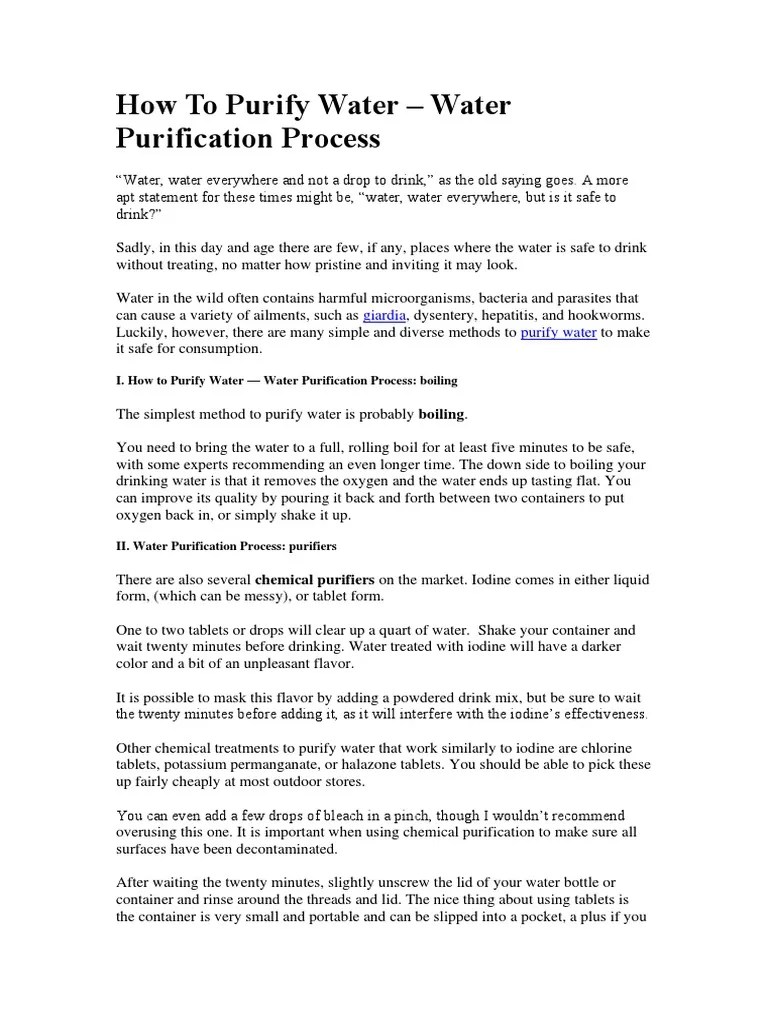 How To Purify Water Water Purification Process PDF Water Water