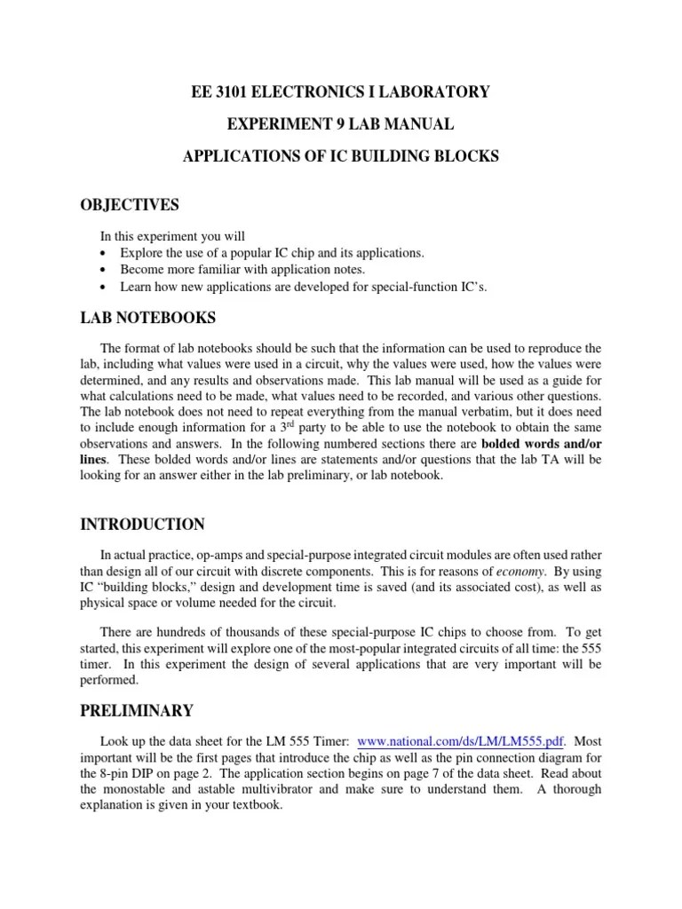 Ee 3101 Electronics I Laboratory Experiment 9 Lab Manual Applications