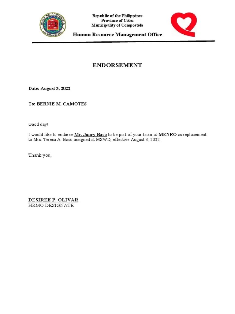 Endorsement Letter Template PDF