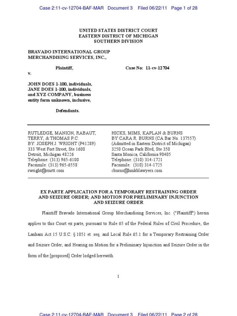 Tro Application Katy Perry PDF Injunction Federal Rules Of Civil Procedure