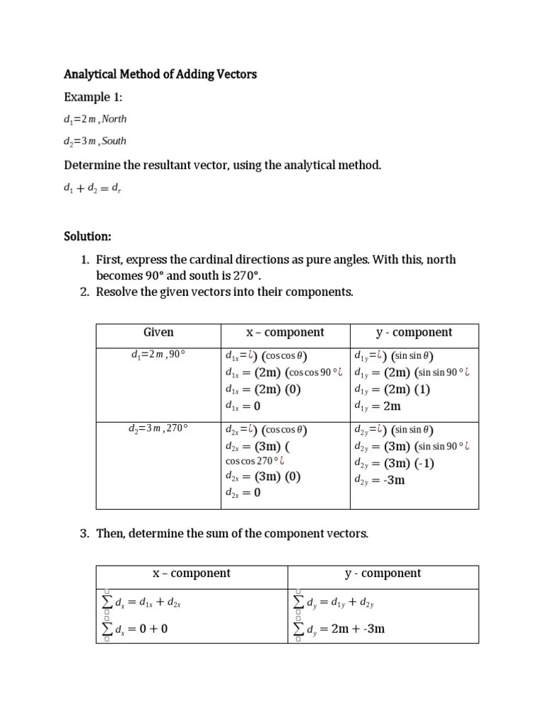 Analytical Method of Adding and Subtracting Vectors PDF