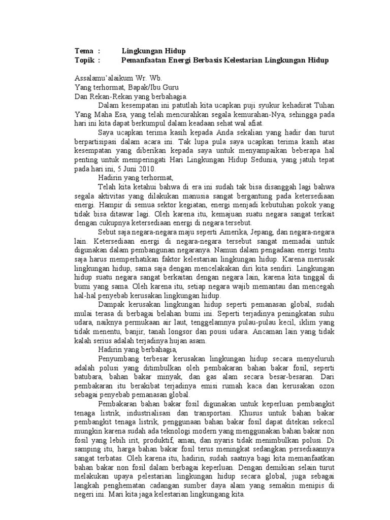 Contoh Pidato Singkat Tentang Melestarikan Lingkungan