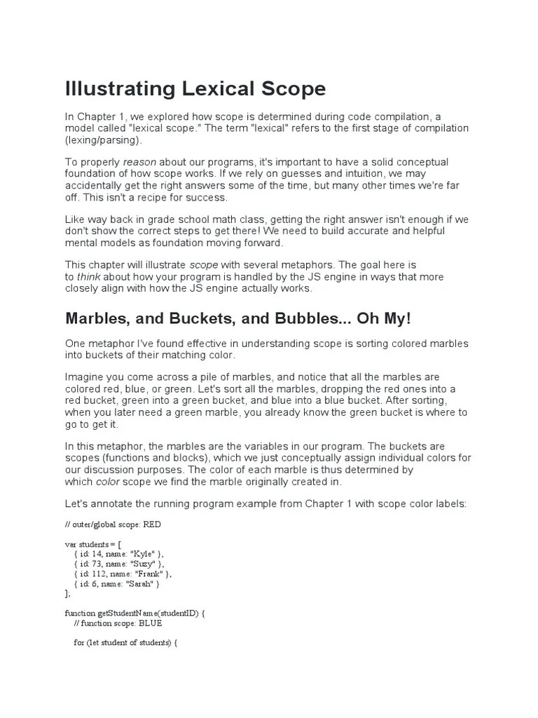 Illustrating Lexical Scope Marbles, and Buckets, and Bubbles... Oh My