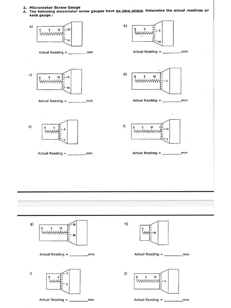Micrometers Worksheet PDF