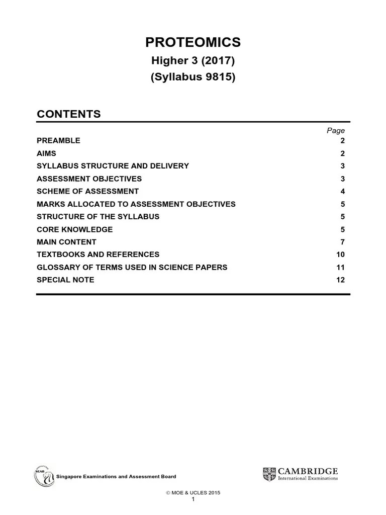Proteomics Higher 3 (2017) (Syllabus 9815) PDF Proteins Protein