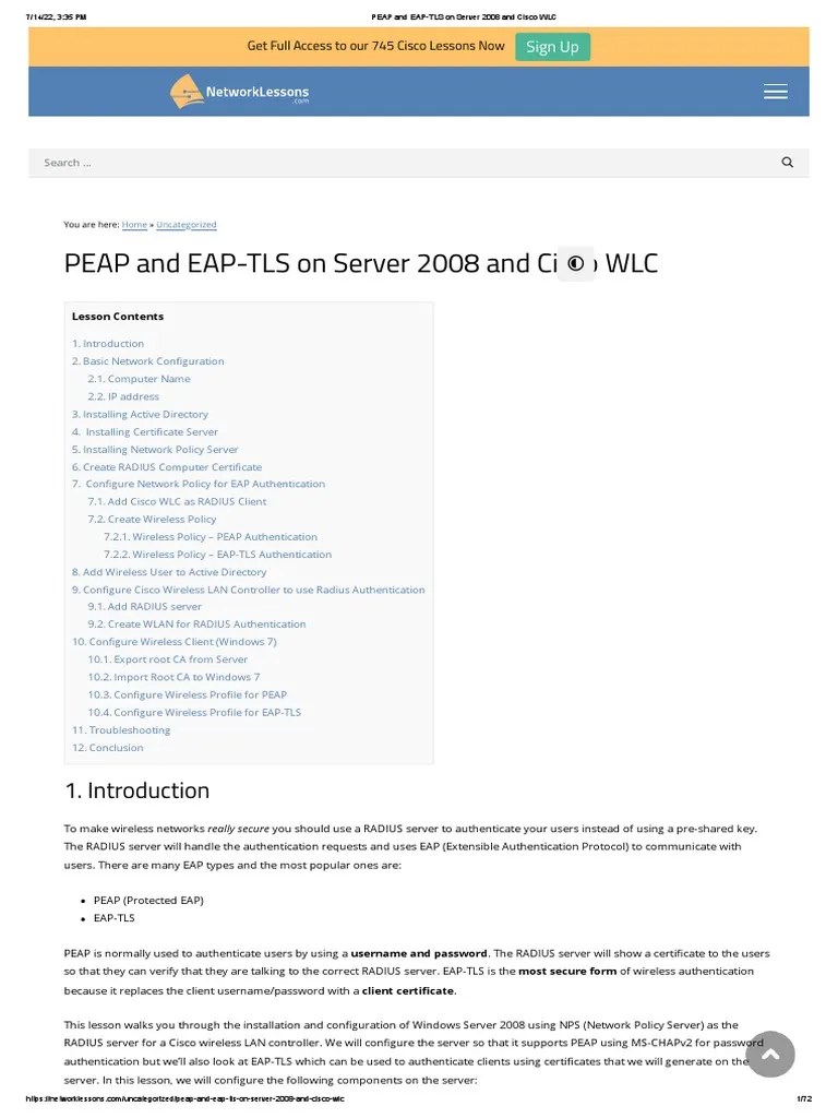 PEAP and EAPTLS On Server 2008 and Cisco WLC PDF Radius Active