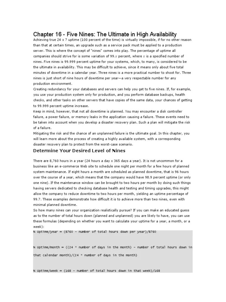 Five Nines The Ultimate in High Availability PDF Replication