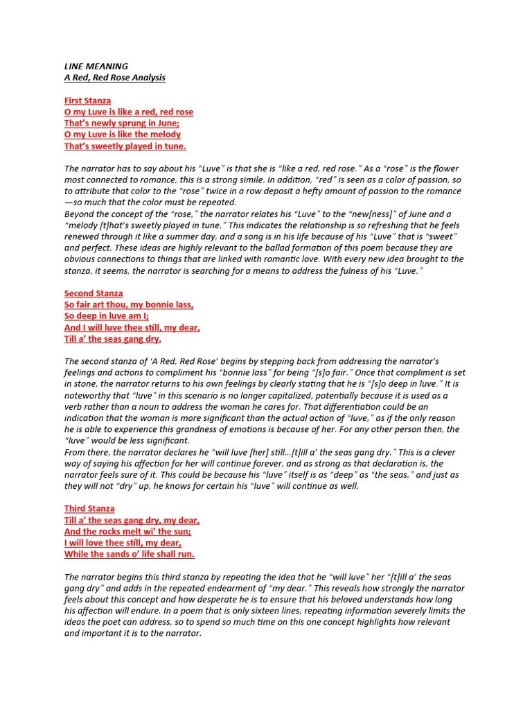 Line Meaning A Red, Red Rose Analysis PDF