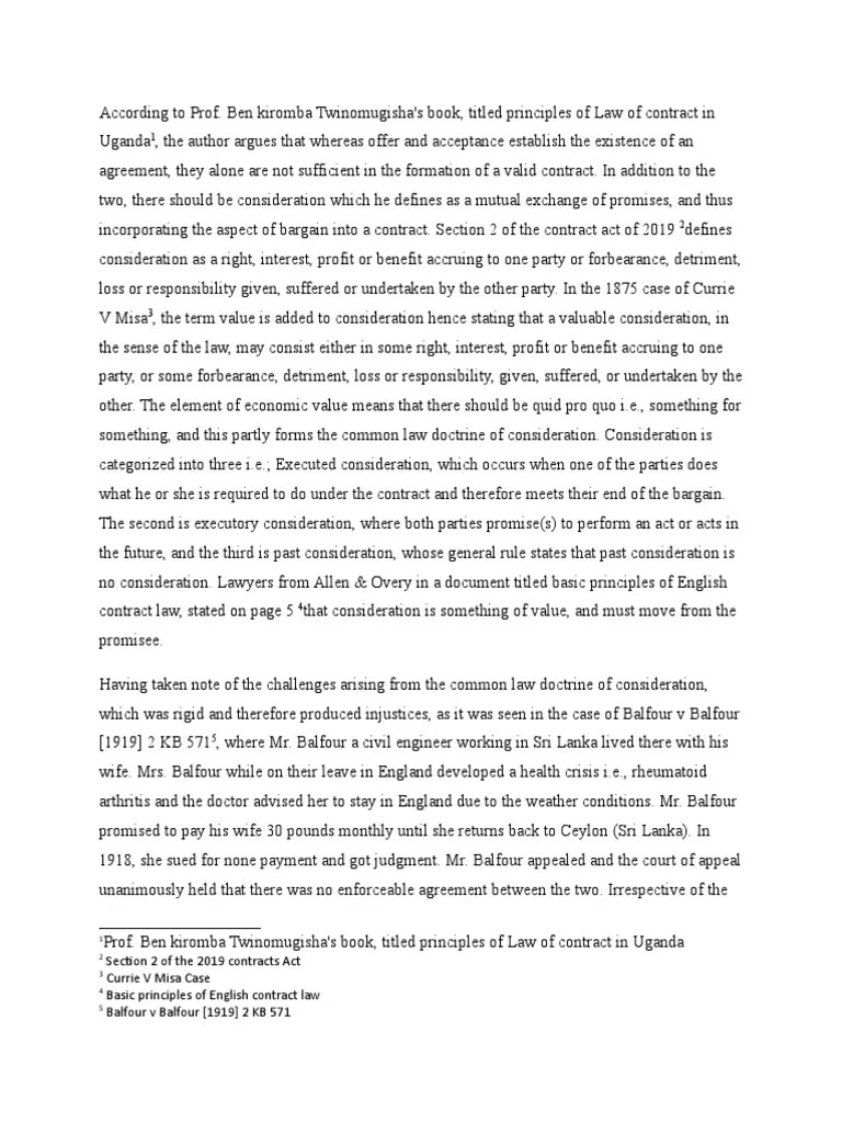 Section 2 of The 2019 Contracts Act Currie V Misa Case Basic Principles
