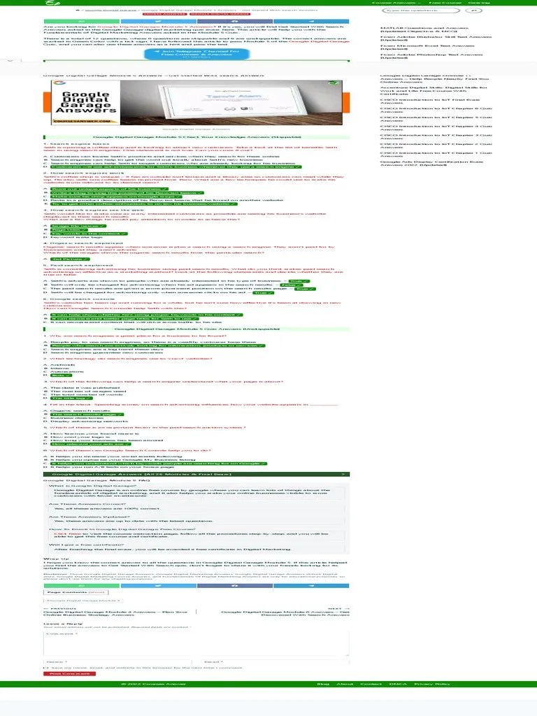 Google Digital Garage Module 5 Answers Get Started With Search