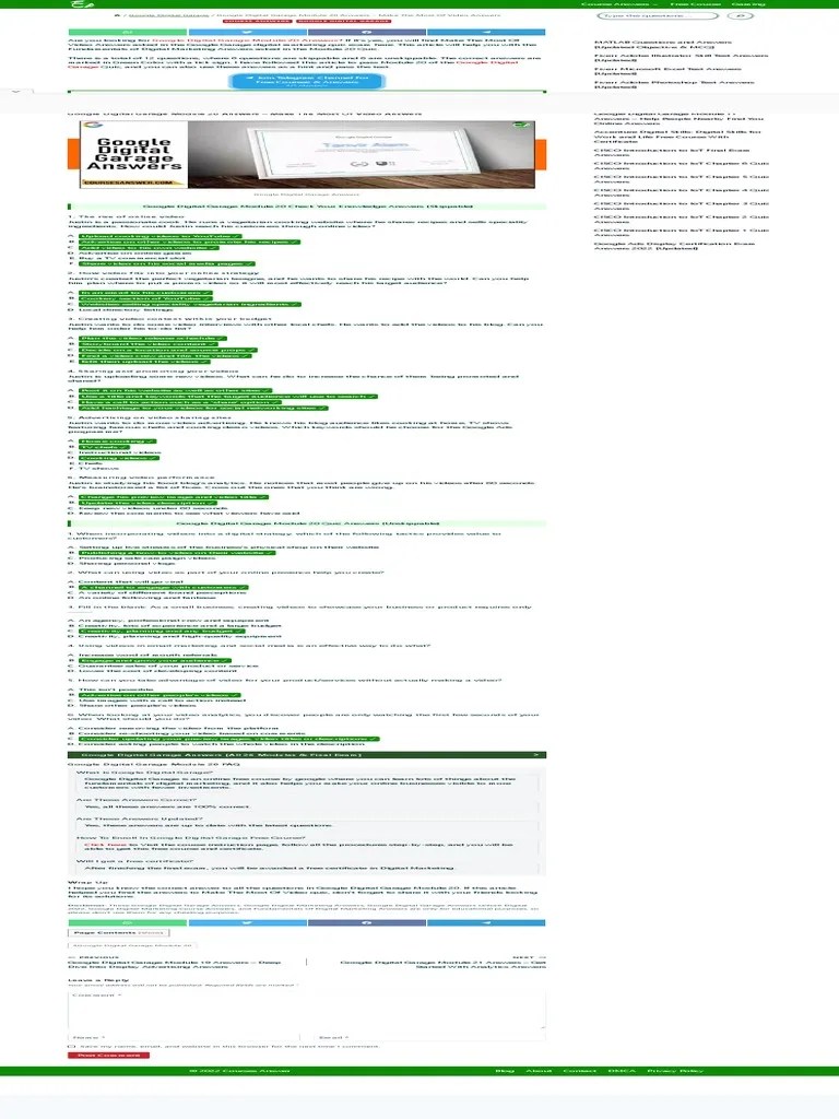 Google Digital Garage Module 20 Answers Make The Most of Video