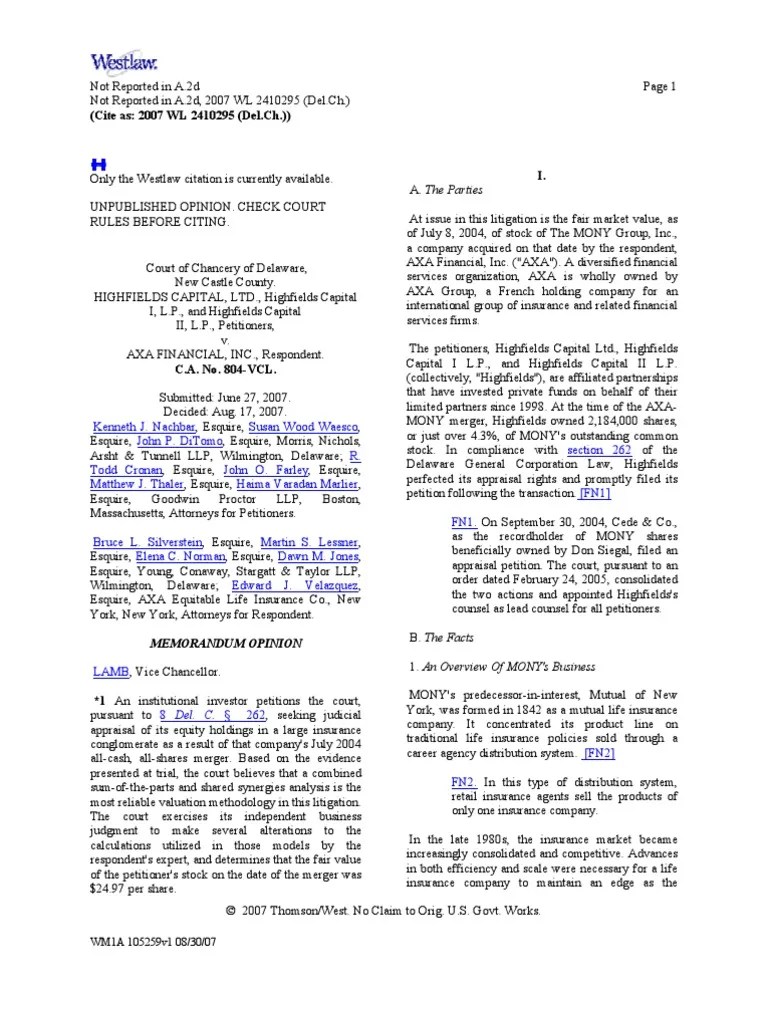 AXA Financial Inc Mergers And Acquisitions Discounted