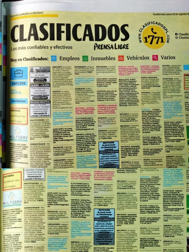Clasificados Prensa Libre 08 de Agosto 2022 PDF