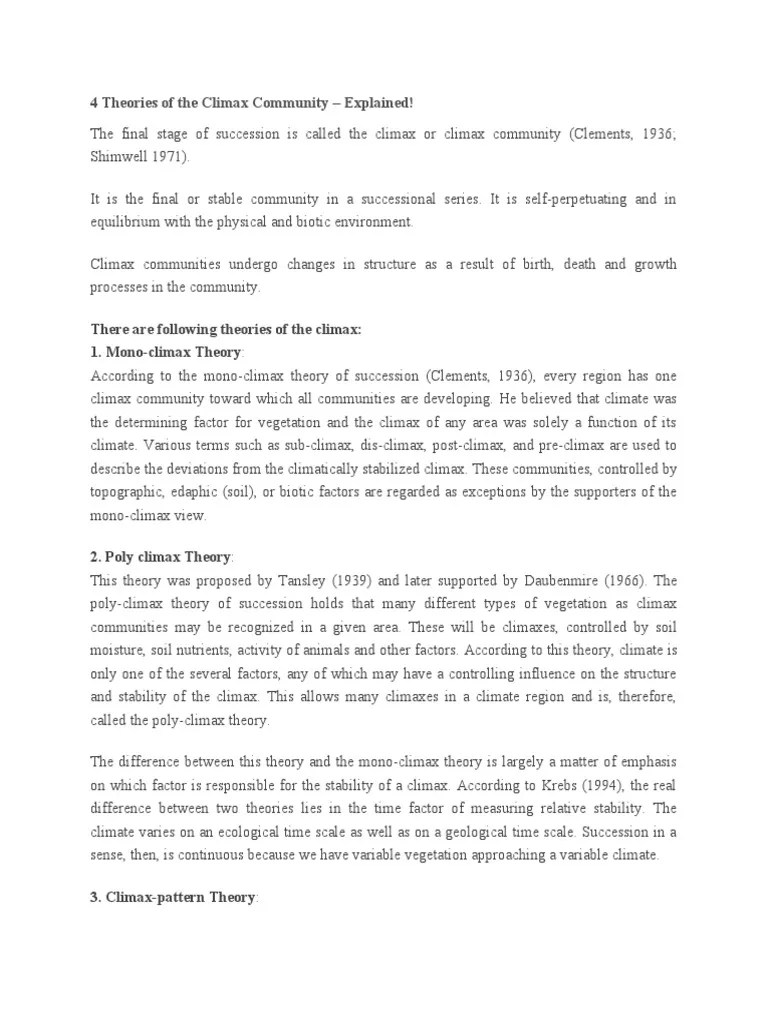 4 Theories of The Climax Community PDF Vegetation Community Ecology