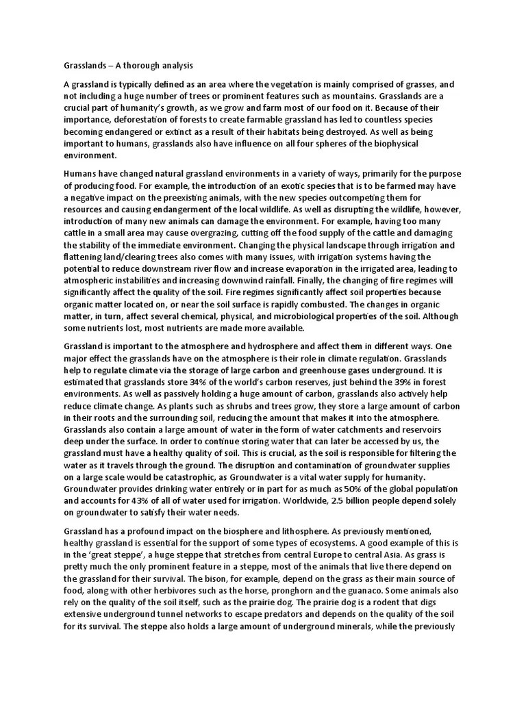 Essay on grasslands PDF Soil Grassland