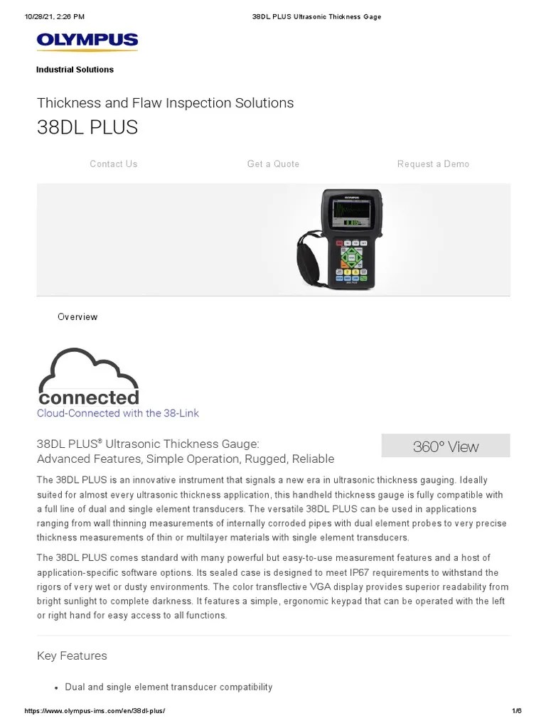 Olympus - 38DL PLUS Ultrasonic Thickness Gage | PDF | Bluetooth | Usb
