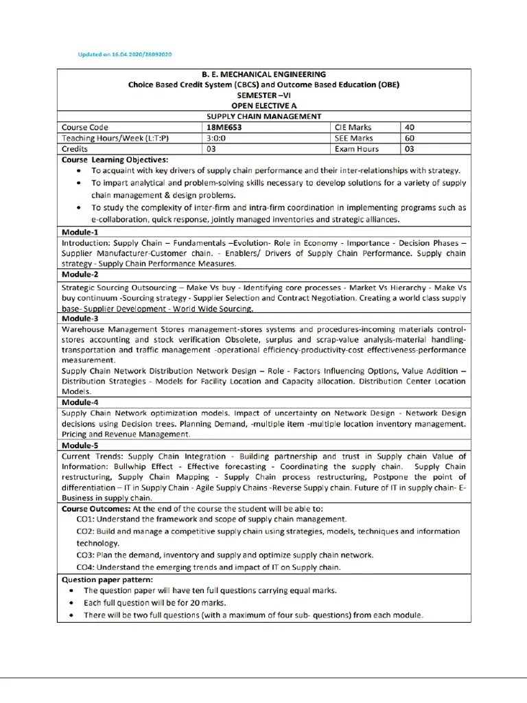 supply chain management syllabus PDF