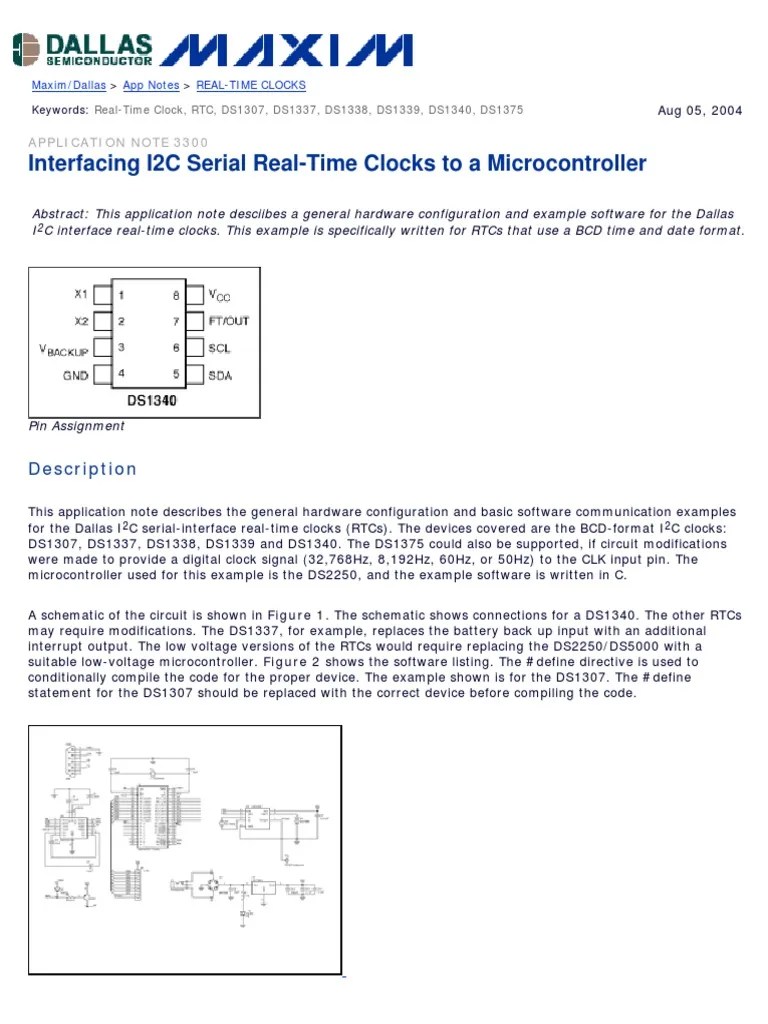 Interfacing I2C Serial RealTime Clocks To A Microcontroller PDF