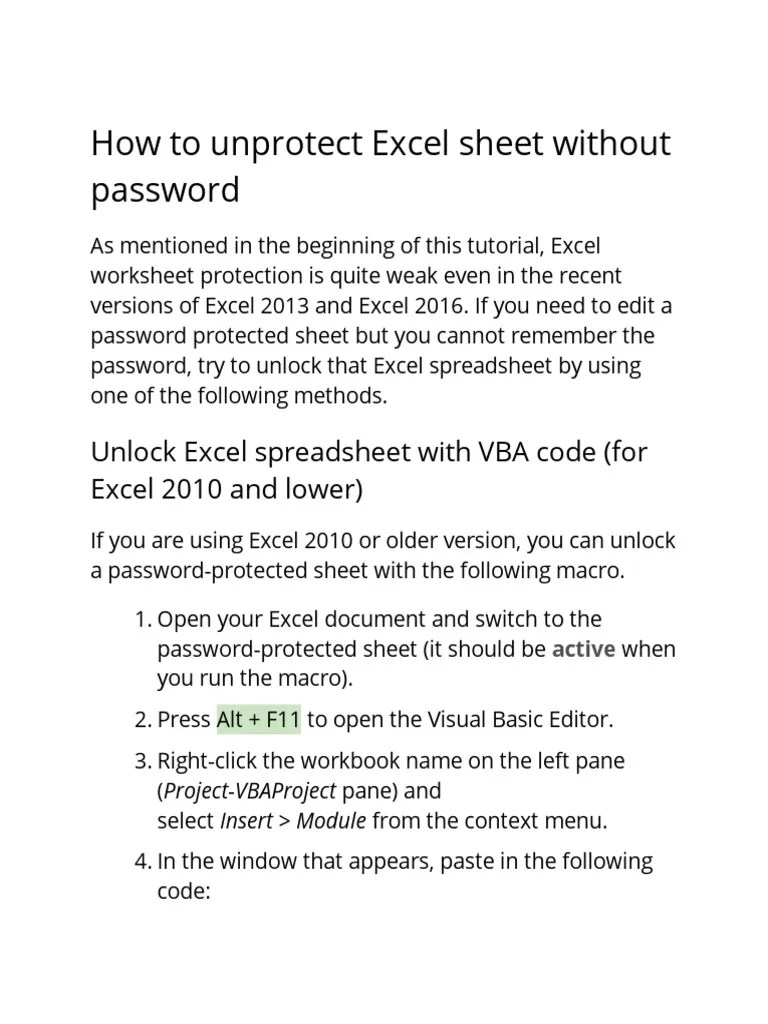 How To Unprotect Excel Sheet Without Password | PDF | Microsoft Excel