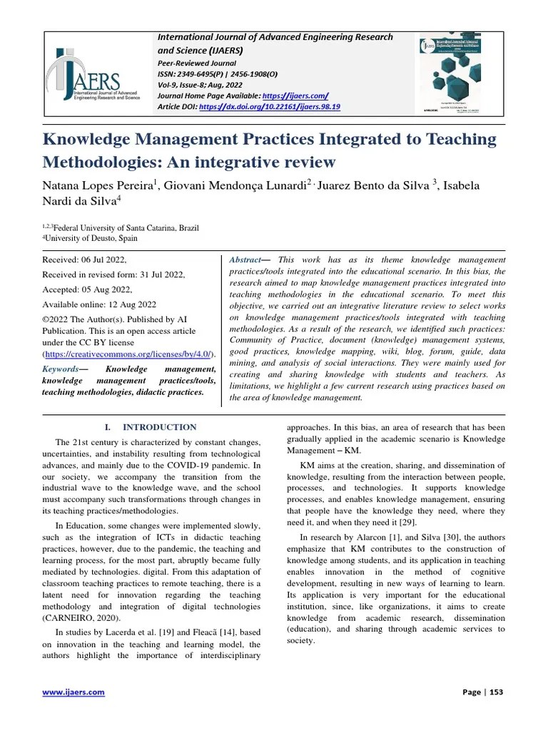 Knowledge Management Practices Integrated To Teaching Methodologies An