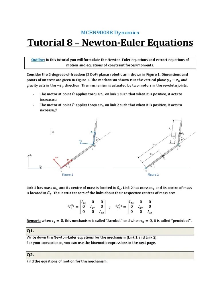 Tutorial 8 NewtonEuler Equations PDF Center Of Mass Motion