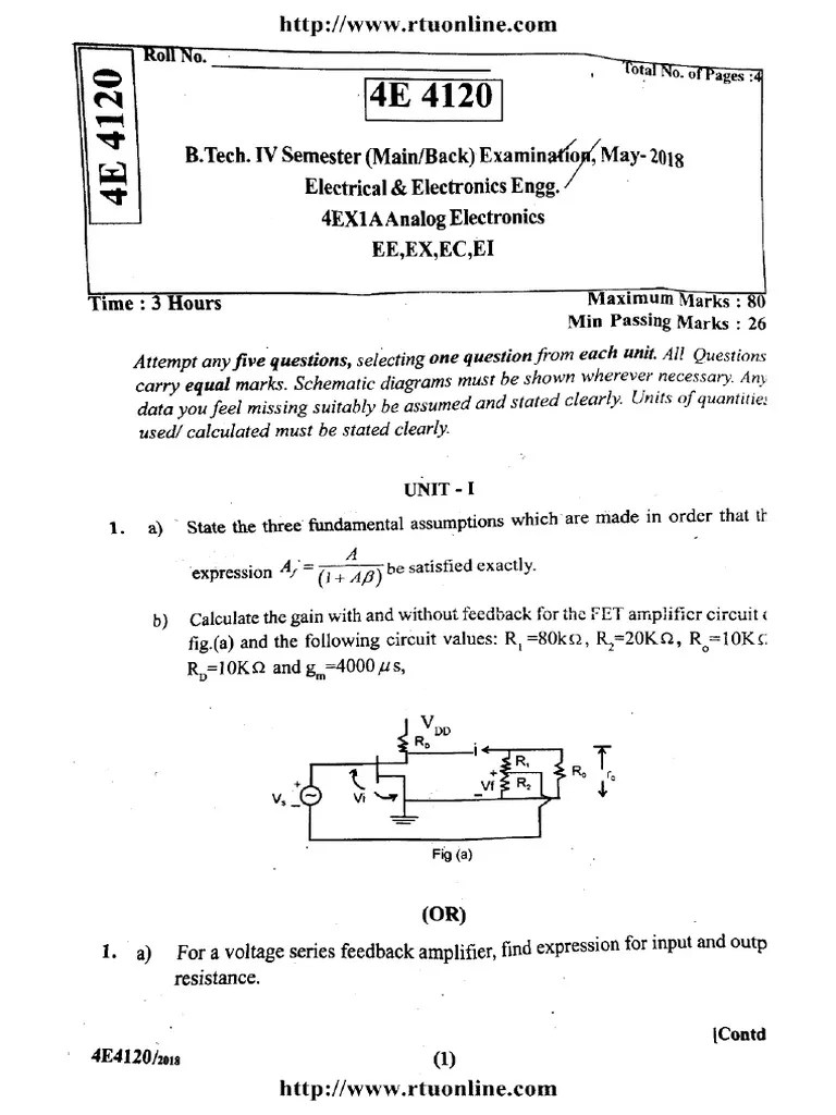 Analog Electronics 4th Sem (Main) 2018 PDF