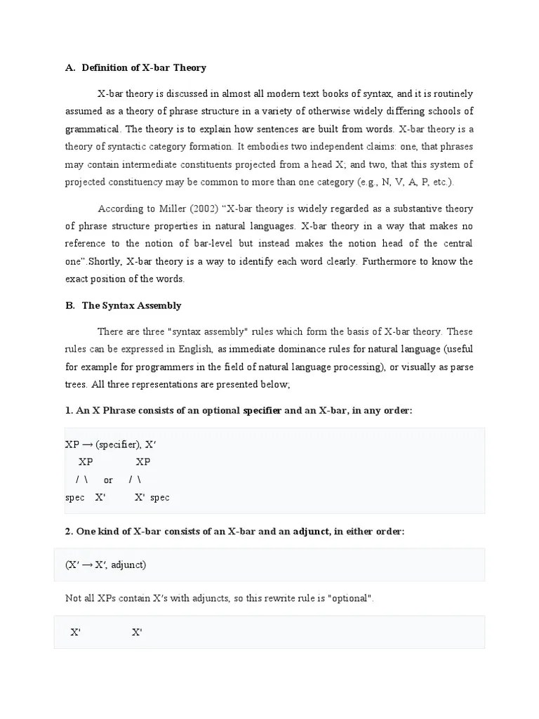 A. Definition of XBar Theory B. The Syntax Assembly PDF Phrase Syntax