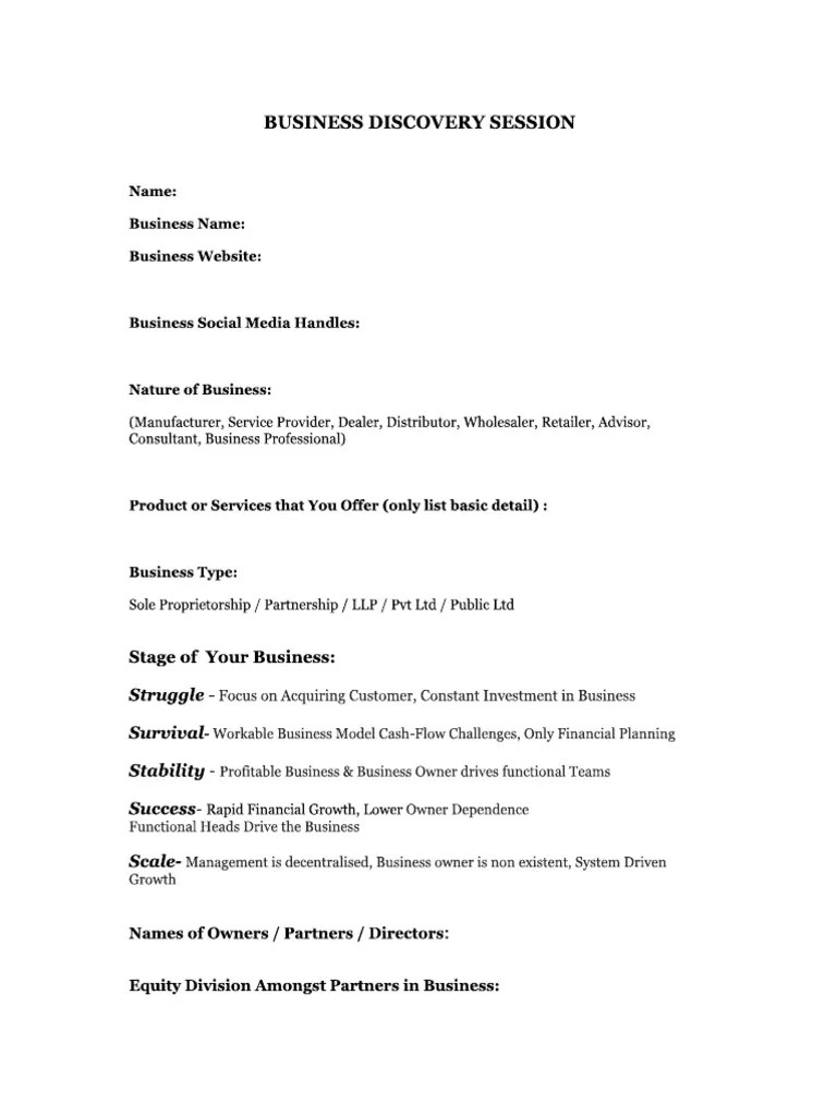 Business Discovery Form PDF