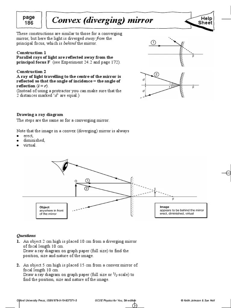 Convex (Diverging) Mirror Help Sheet PDF