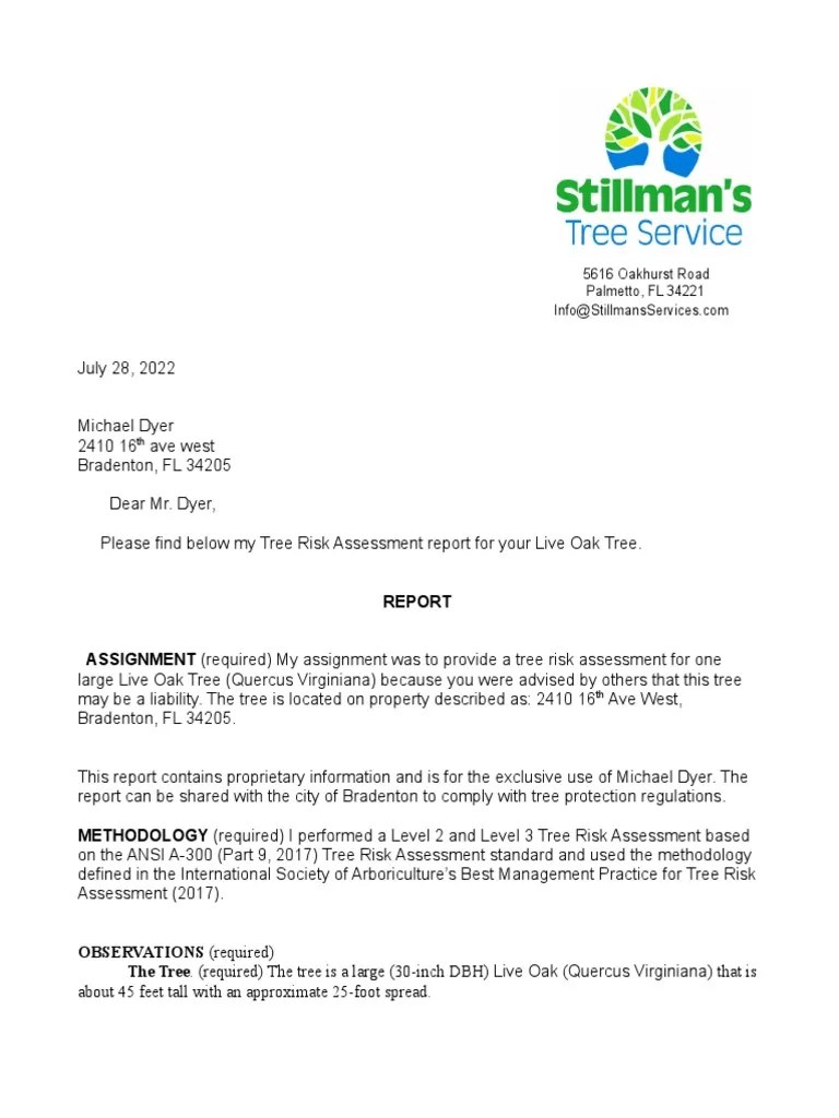Arborist Letter Format PDF Risk Trees