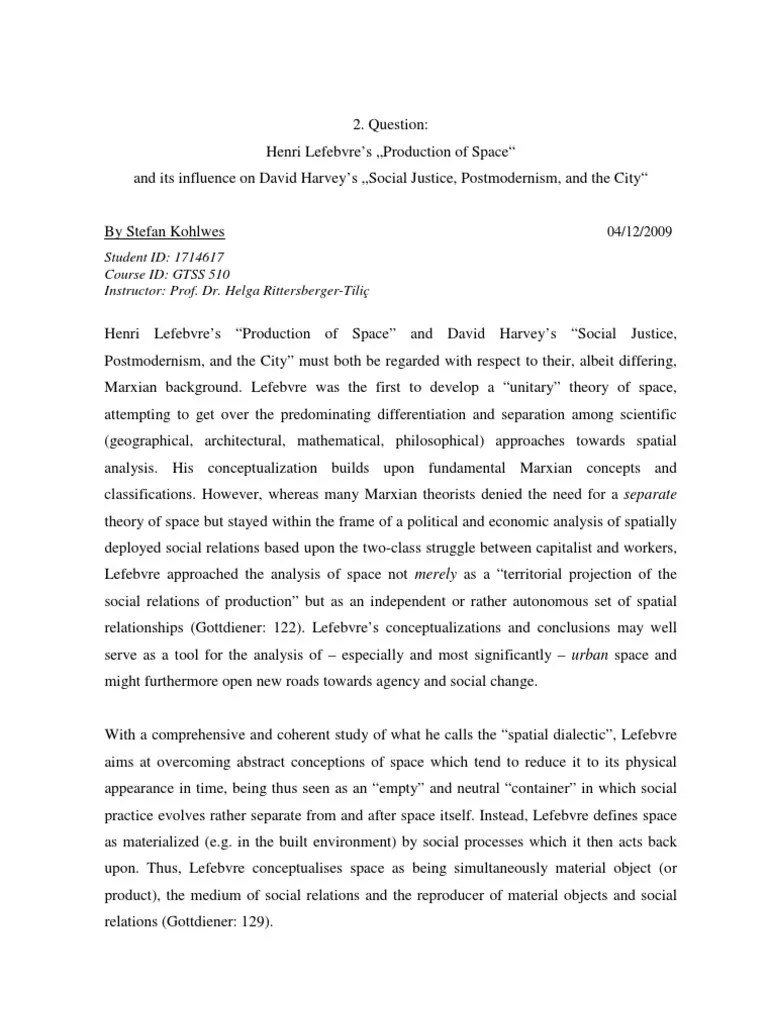 Henry Lefebvre Production of Space PDF Space Capitalism