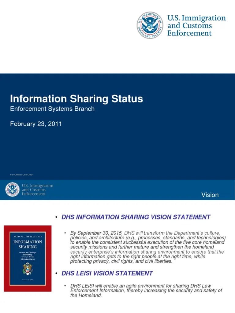 DHS/ICE (ICEPIC) Information Sharing Status Enforcement