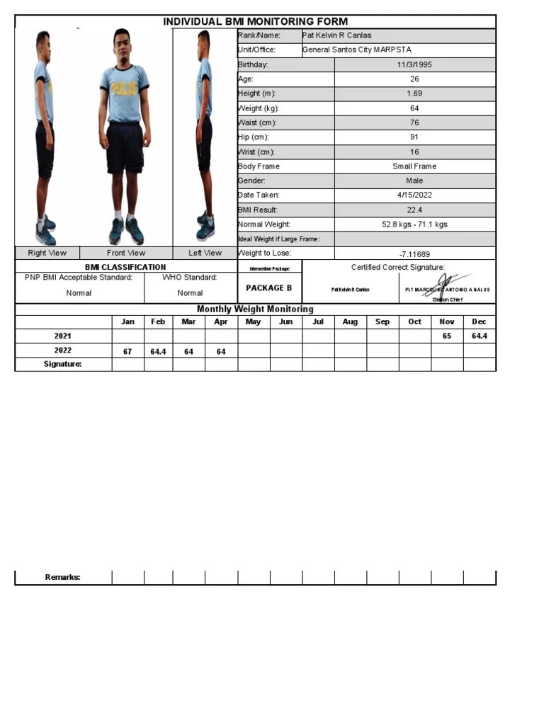 Updated BMI Monitoring of Pat Kelvin R Canlas 1 PDF Body Mass Index