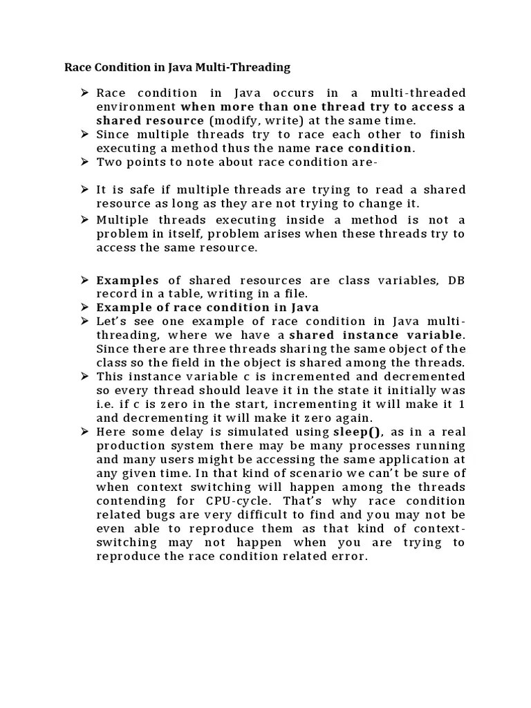 Race Condition in Java Multithreading PDF Thread