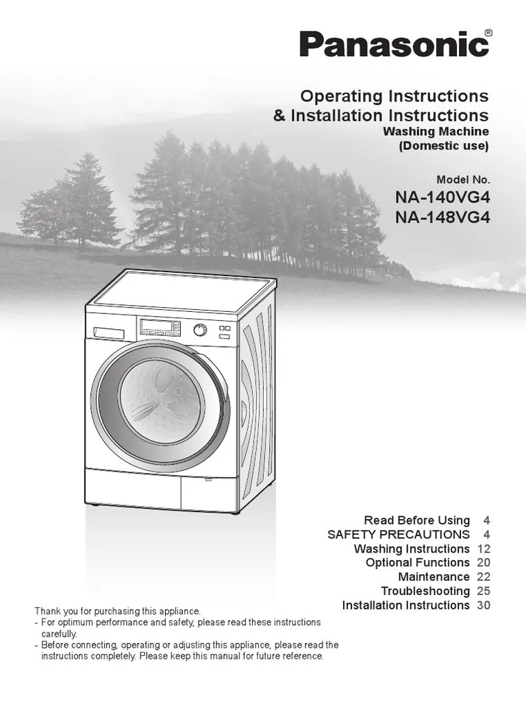 10kg Front Load Panasonic Washing Machine NA 140VG4WAU User Manual