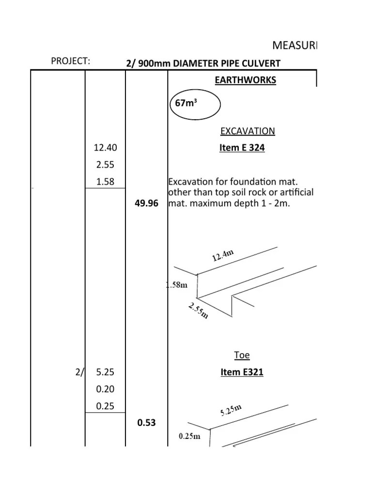 Measurement Sheet Project Earthworks PDF Materials