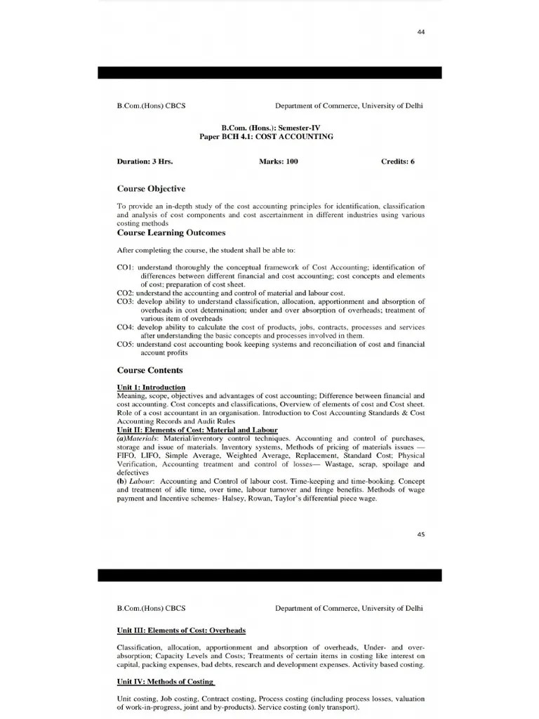Cost Accounting Syllabus PDF