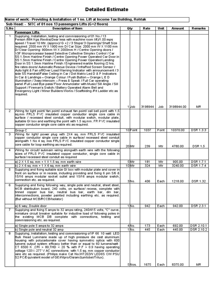 Lift Estimate (1) (1) New PDF Electrical Wiring Elevator