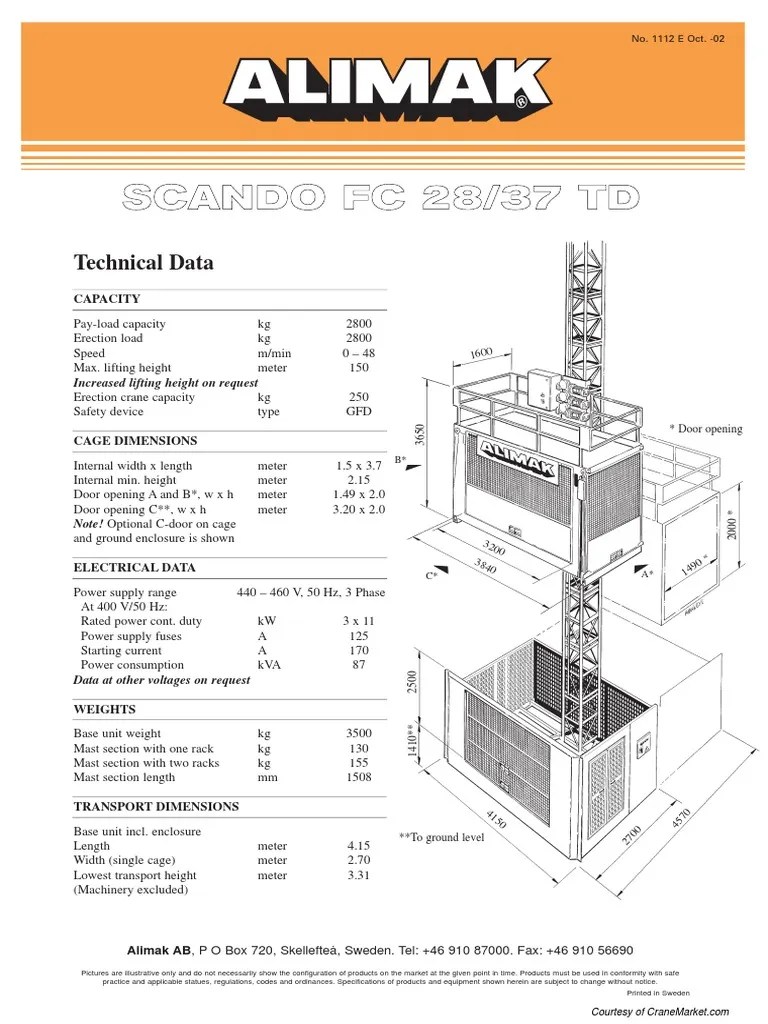 Alimak Hek Construction Elevator Hoists Spec Ff96b5 PDF Power Supply Electric Power