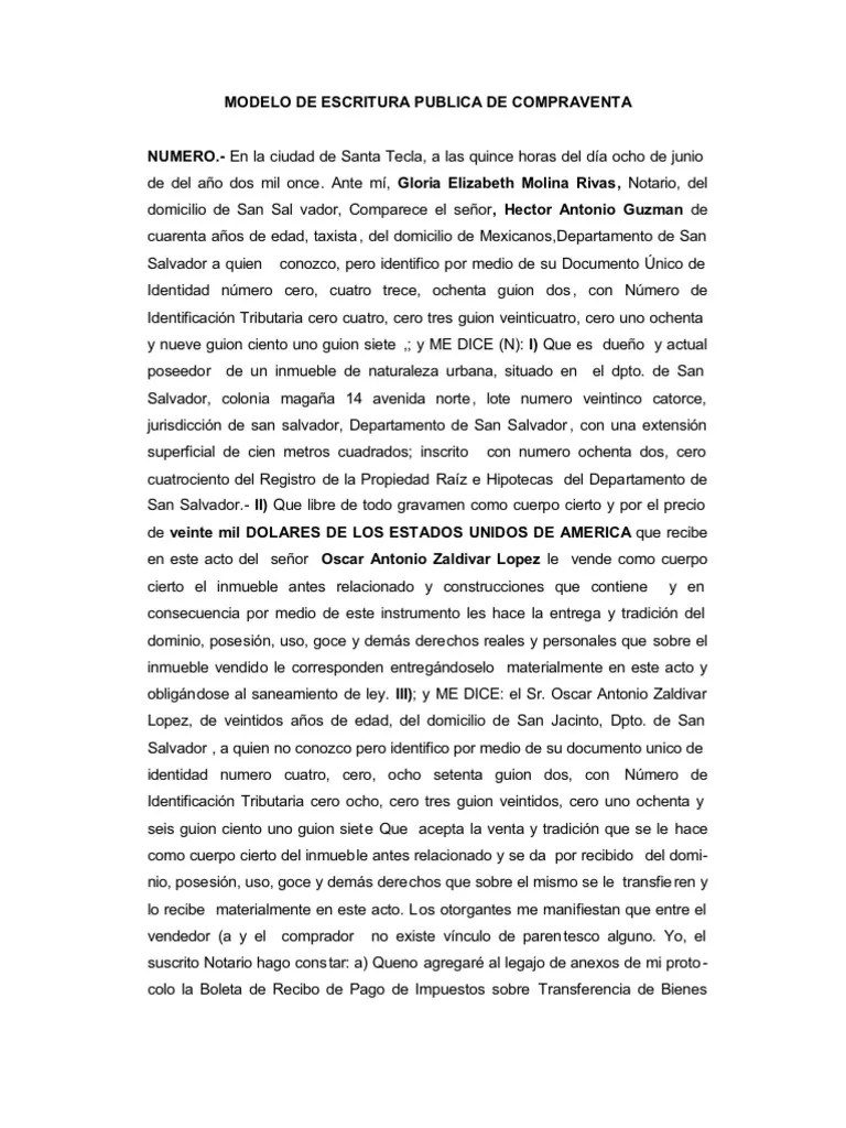 Modelo de Escritura Publica de Compraventa